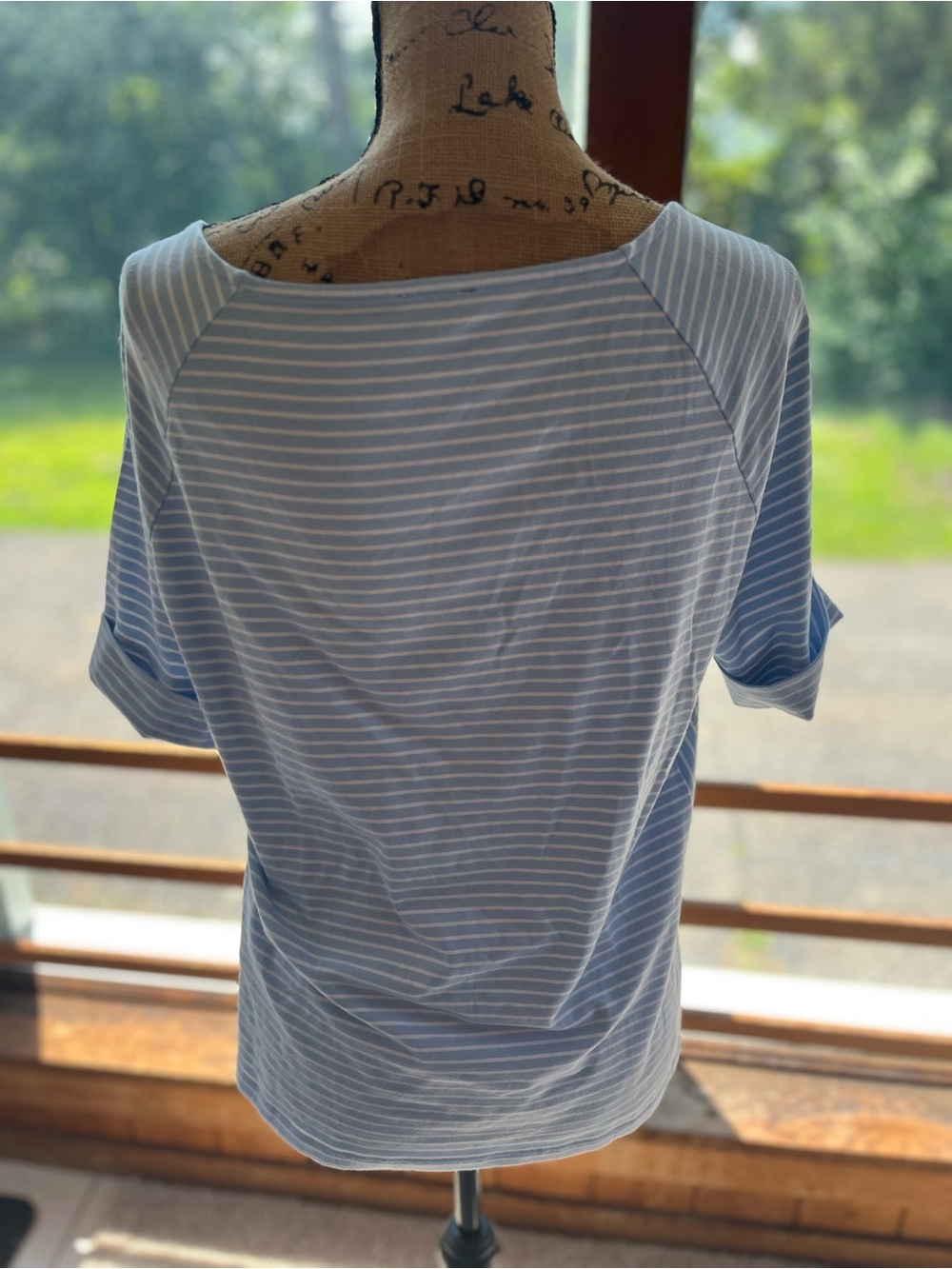 Talbots Light Blue and White Striped Boatneck Tee